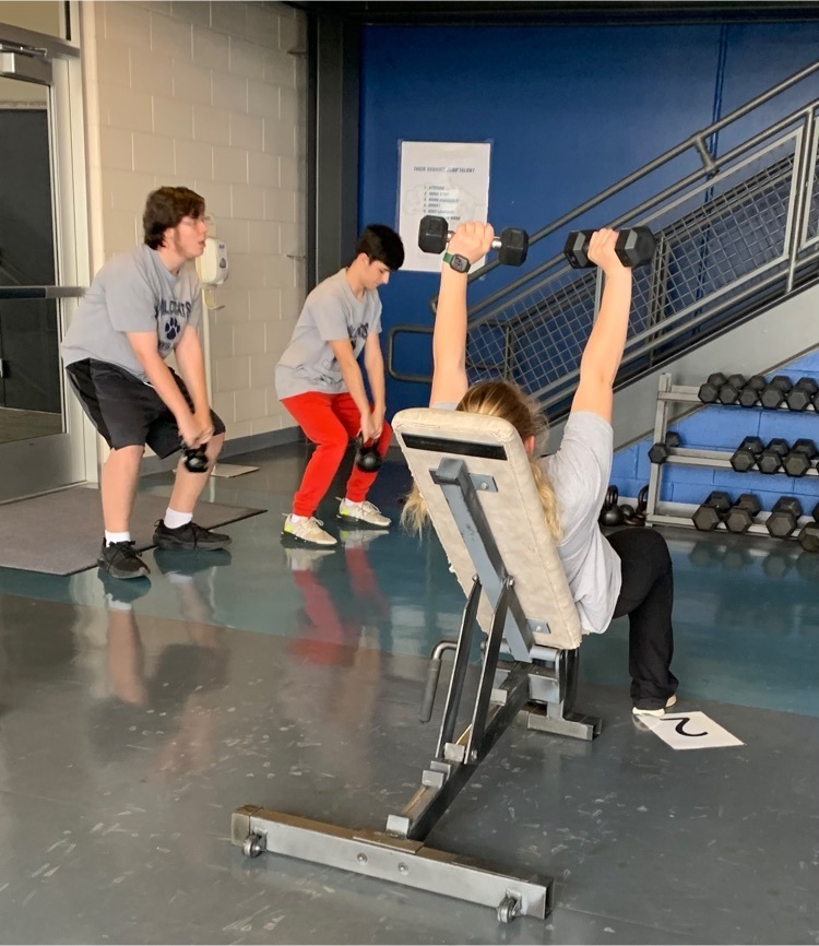 students lifting weights 