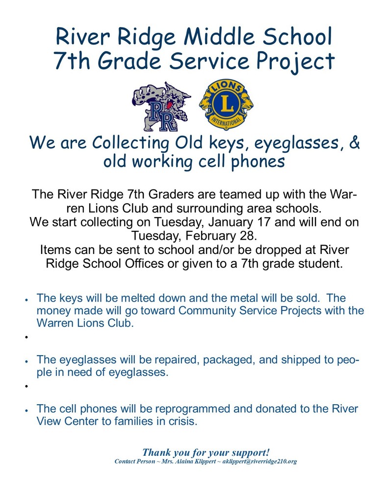 MS 7th Grade Service Project Flyer